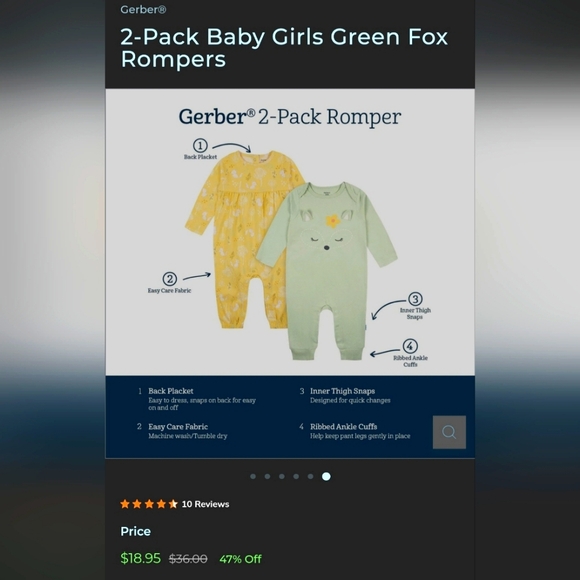 2 pack baby girl Gerber rompers size 9-12 months - Picture 5 of 5